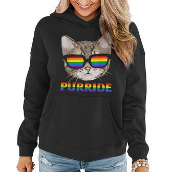 Purride Gay Pride Funny Cat Rainbow Sunglasses Lgbtq Pride Month Funny Designs Funny Gifts Women Hoodie | Mazezy