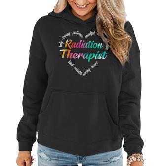 Radiation Therapist Heart Word Cloud Watercolor Rainbow Women Hoodie | Mazezy