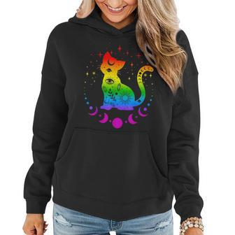 Rainbow Cat Gay Pride Flag Colors Astronomy Cat Women Hoodie - Seseable
