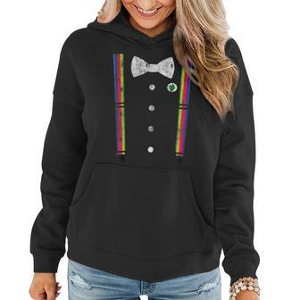 Rainbow Leprechaun Tuxedo Suspenders St Patricks Day Women Hoodie | Mazezy