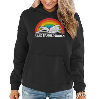 Read Banned Books Vintage Rainbow Reading Book Reading Funny Designs Funny Gifts Women Hoodie | Mazezy