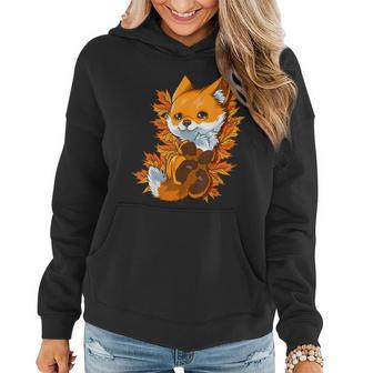 Red Forest Fox Baby Animal Autumn Fall Leaves Women Hoodie | Mazezy
