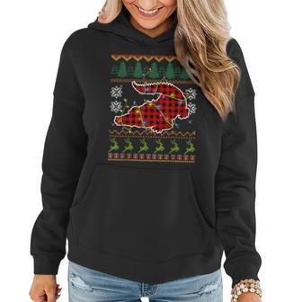 Red Plaid Alligator Santa Ugly Christmas Sweater Pajamas Women Hoodie | Mazezy