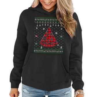 Red Plaid Pizza Lover Ugly Christmas Sweater Women Hoodie - Seseable