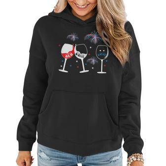 Red White And Blue Funny Wine Glass For 4Th Of July Wine Funny Gifts Women Hoodie | Mazezy