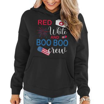 Red White And Boo Crew Funny Nurse Usa Flag 4Th Of July Women Hoodie - Seseable