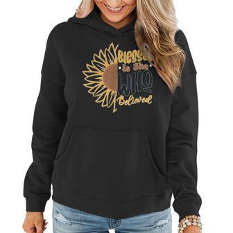 Retro Blessed Is She Who Believed Boho Religious Christian Women Hoodie | Mazezy