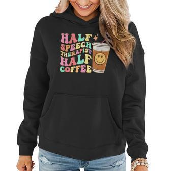 Retro Groovy Half Speech Therapist Half Coffee Slp Therapy Women Hoodie - Seseable
