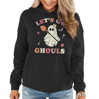 Retro Groovy Let's Go Ghouls Cute Halloween Ghost 70S Hippie Women Hoodie - Seseable
