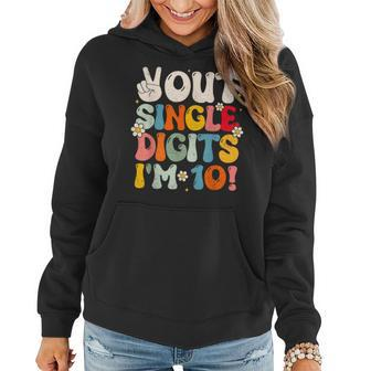 Retro Groovy Peace Out Single Digits 10Th Birthday Girl Women Hoodie - Monsterry AU