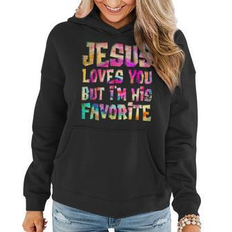 Retro Jesus Loves You But I'm His Favorite Tie Dye Christian Women Hoodie - Seseable