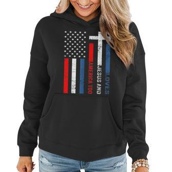Retro Loves Jesus & America Too Christ 4Th Of July Usa Flag Usa Funny Gifts Women Hoodie | Mazezy
