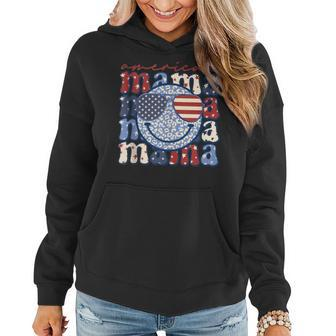 Retro Mama Smile Face American Flag Patriotic 4Th Of July Gifts For Mama Funny Gifts Women Hoodie | Mazezy