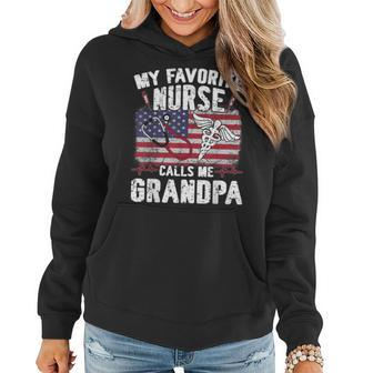 Retro My Favorite Nurse Calls Me Grandpa Usa Flag Father Day Women Hoodie | Mazezy CA