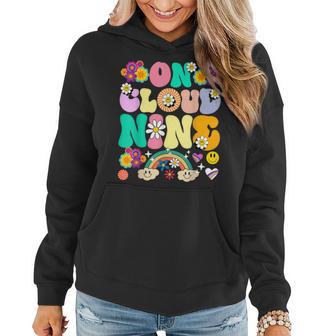 Retro On Cloud Nine Flower Happy 9Th Birthday 9 Years Old Women Hoodie - Thegiftio UK