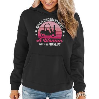 Retro Never Underestimate Woman Forklift Forklift Driver Women Hoodie - Thegiftio UK