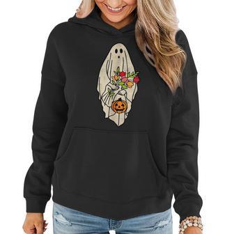 Retro Vintage Gnoovy Halloween Flower Ghost Pumpkin Sketch Pumpkin Funny Gifts Women Hoodie | Mazezy