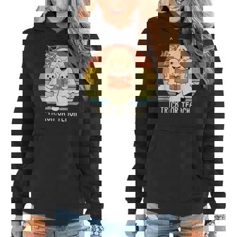 Retro Vintage Trick Or Teach Halloween Teacher Ghost Books Gifts For Teacher Funny Gifts Women Hoodie | Mazezy