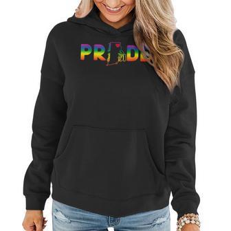 Rhode Island Pride With State Outline In Rainbow Colors Women Hoodie | Mazezy