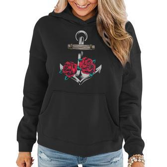 Rose And Anchor Nautical Tattoo Design Women Hoodie | Mazezy