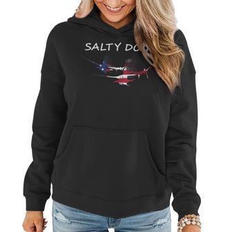 Salty Dog American Flag Marlin Skeletons Fisherman Women Hoodie | Mazezy