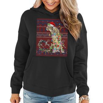 Santa Cheetah Christmas Tree Lights Ugly Sweater Pajama Women Hoodie - Seseable