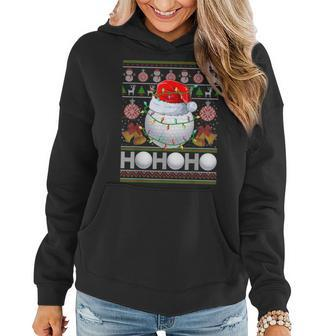 Santa Claus Golf Ball Xmas Tree Light Ugly Christmas Sweater Women Hoodie - Seseable