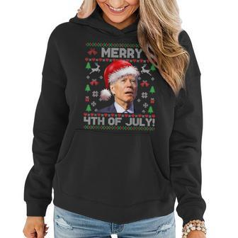 Santa Joe Biden Merry 4Th Of July Ugly Christmas Sweater Women Hoodie | Mazezy DE