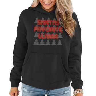 Santas Favorite Llama Ugly Christmas Sweater Party Women Hoodie - Monsterry DE