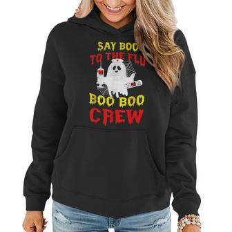 Say Boo To The Flu Boo Boo Crew Cute Ghost Halloween Nurse Women Hoodie | Mazezy