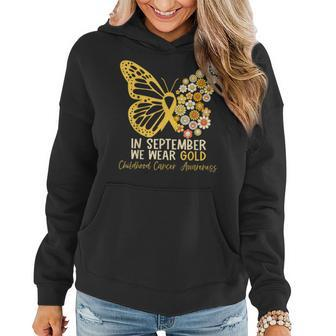 In September We Wear Gold Butterfly Ribbon Hippie Flowers Women Hoodie | Mazezy