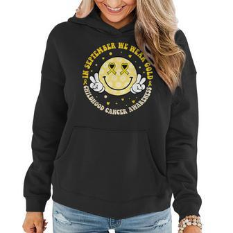 In September We Wear Gold Childhood Cancer Awareness Groovy Women Hoodie | Mazezy