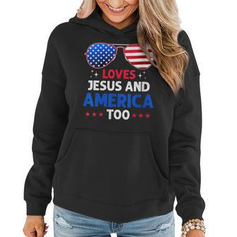 She Loves Jesus And America Too 4Th Of July Retro Usa Flag Usa Funny Gifts Women Hoodie | Mazezy