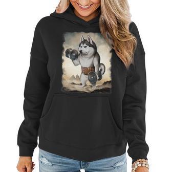 Siberian Husky Dog Muscle Training Weightlifting Dumbbell Women Hoodie - Monsterry CA