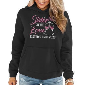 Sister On The Loose Sisters Trip 2023 Wine Lip Pink Leopard Women Hoodie - Seseable