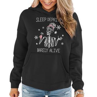 Sleep Deprived Barely Alive Skeleton Halloween Women Hoodie - Monsterry