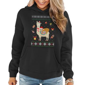 Sloth Riding Llama Christmas Scarf Santa Hat Ugly Sweater Women Hoodie | Mazezy CA