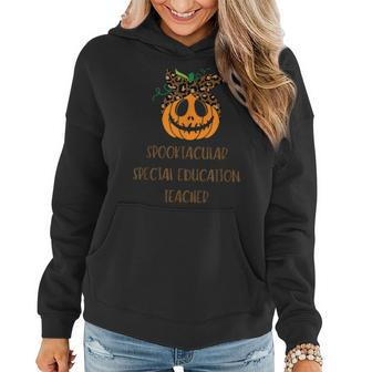 Spooktacular Special Education Teacher Cute Smiling Pumpkin Women Hoodie | Mazezy
