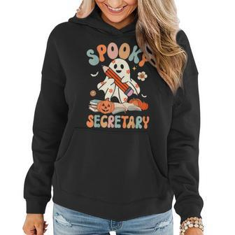 Spooky School Secretary Groovy Halloween Floral Ghost Women Hoodie - Monsterry AU
