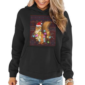 Squirrel Christmas Lights Ugly Sweater Squirrel Lover Women Hoodie - Seseable
