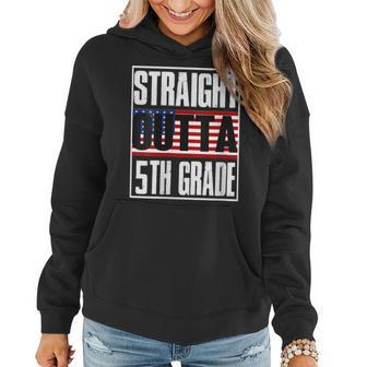 Straight Outta 5Th Grade American Flag Fifth Grade Women Hoodie | Mazezy