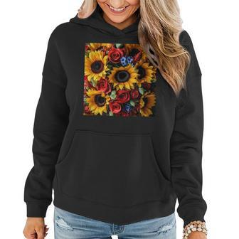 Sunflower And Rose Red Yellow Floral Pattern Women Hoodie | Mazezy DE