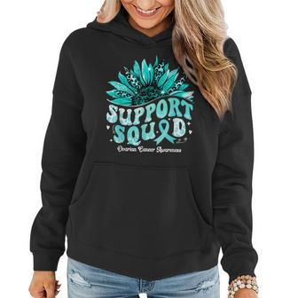 Sunflower Support Squad Teal Ribbon Ovarian Cancer Awareness Women Hoodie - Seseable