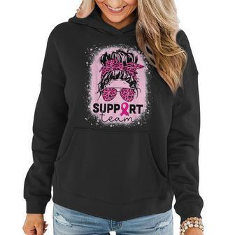 Support Squad Messy Bun Breast Cancer Awareness Pink Ribbon Women Hoodie - Seseable