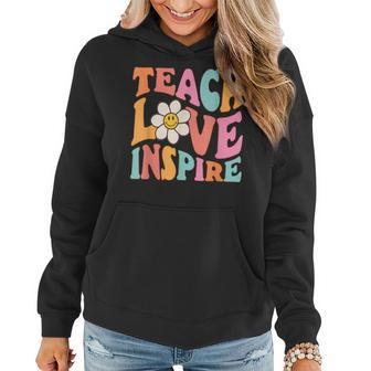Teach Love Inspire Retro Funny Back To School Teachers Girls Women Hoodie | Mazezy