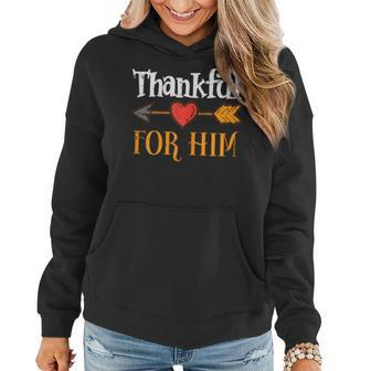 Thankful For Him Arrow Thanksgiving Matching Couple Women Women Hoodie - Monsterry