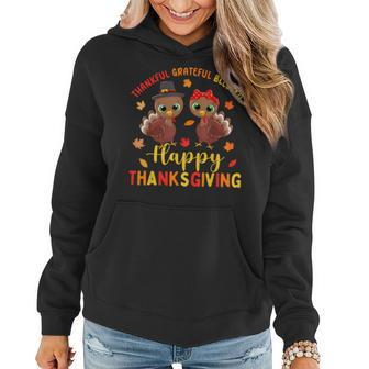 Thankful Grateful Blessed Thanksgiving Turkey Girls Women Hoodie - Thegiftio UK