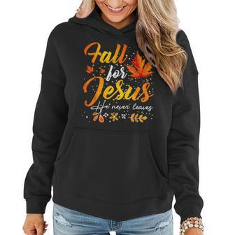Thanksgiving Autumn Fall Jesus He Never Leaves Women Hoodie | Mazezy CA