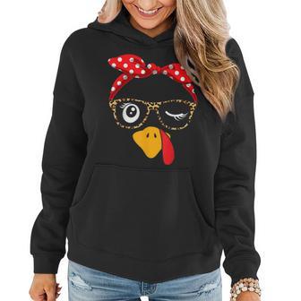 Thanksgiving Turkey Face Wink Eye Leopard Glasses For Women Women Hoodie - Thegiftio UK