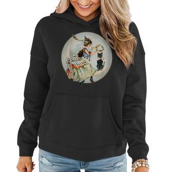 The Black Cat Magazine Vintage Halloween Woman And Cat Gift For Womens Women Hoodie | Mazezy